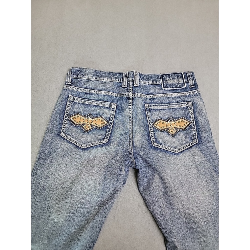 Helix Bootcut Jeans Mens 34x34 Blue Medium Wash Studded Distressed Y2K Style